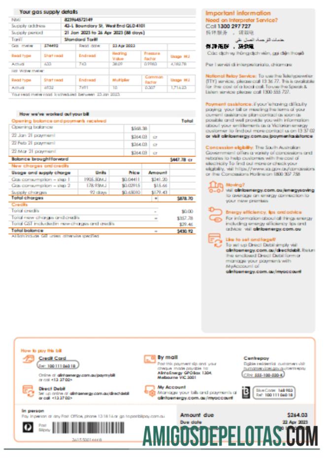 Projeto de lei comercial de serviços públicos de gás da Alinta Energy, página 2, SCR amostra